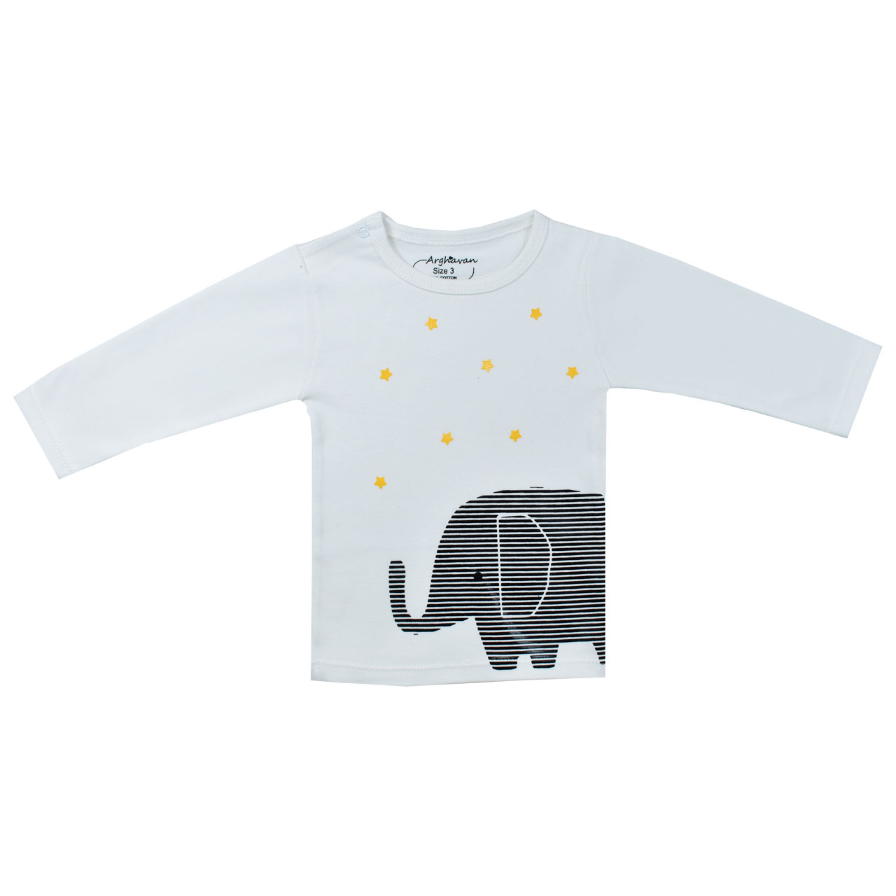 تیشرت بلند نوزادی ارغوان مدل فیل و ستاره