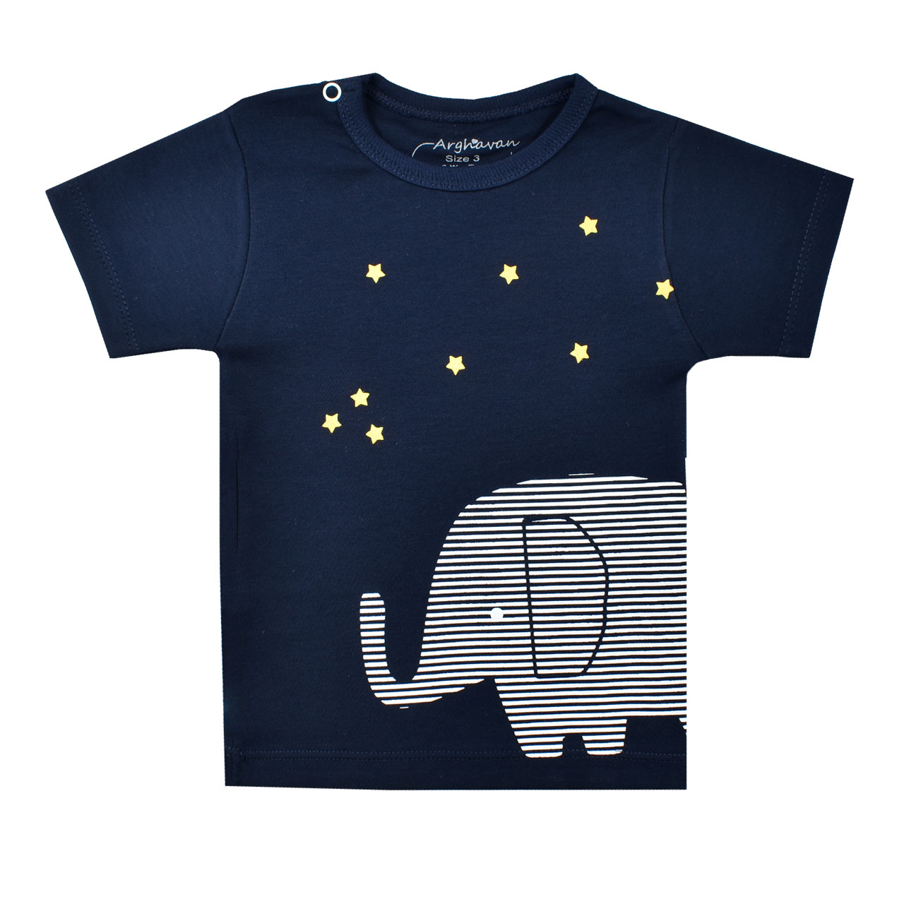 تیشرت کوتاه نوزادی ارغوان مدل فیل و ستاره